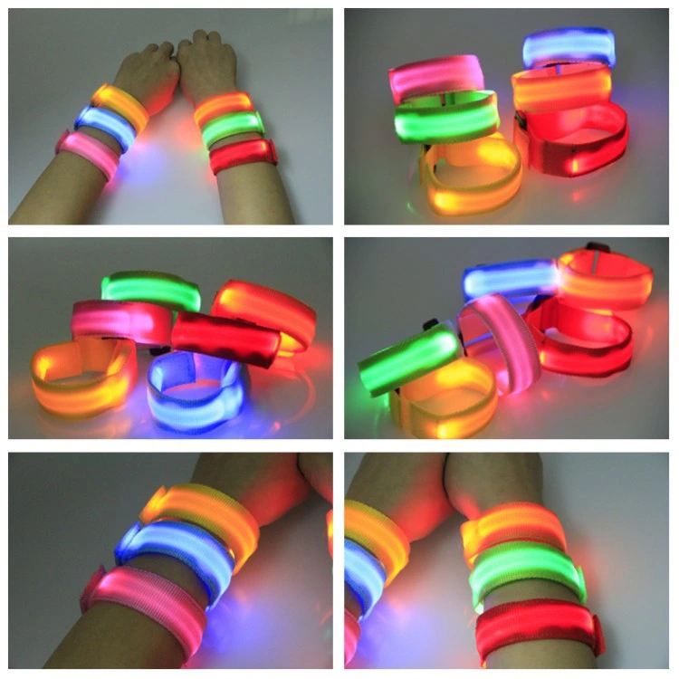 regalo de promoción de la seguridad de Nylon de advertencia de la ejecución de las bujías de LED de color de la banda de Pulsera Brazalete deportivo