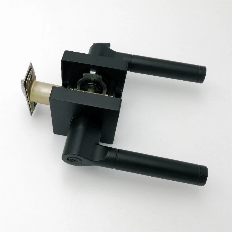 Heavy Duty Keyed Entry Door Lever Handle, Square Black Tubular Lever Lock