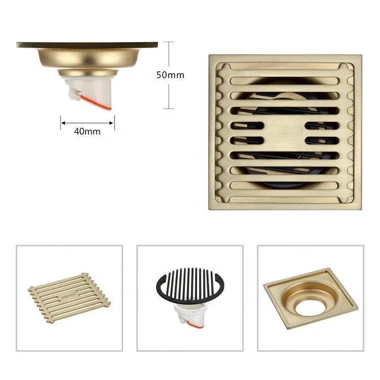 Bathroom Toilet Odorless Strainer Grate 4 Inch SUS304 Stainless Steel Square Water Shower Drain Black Floor Drain