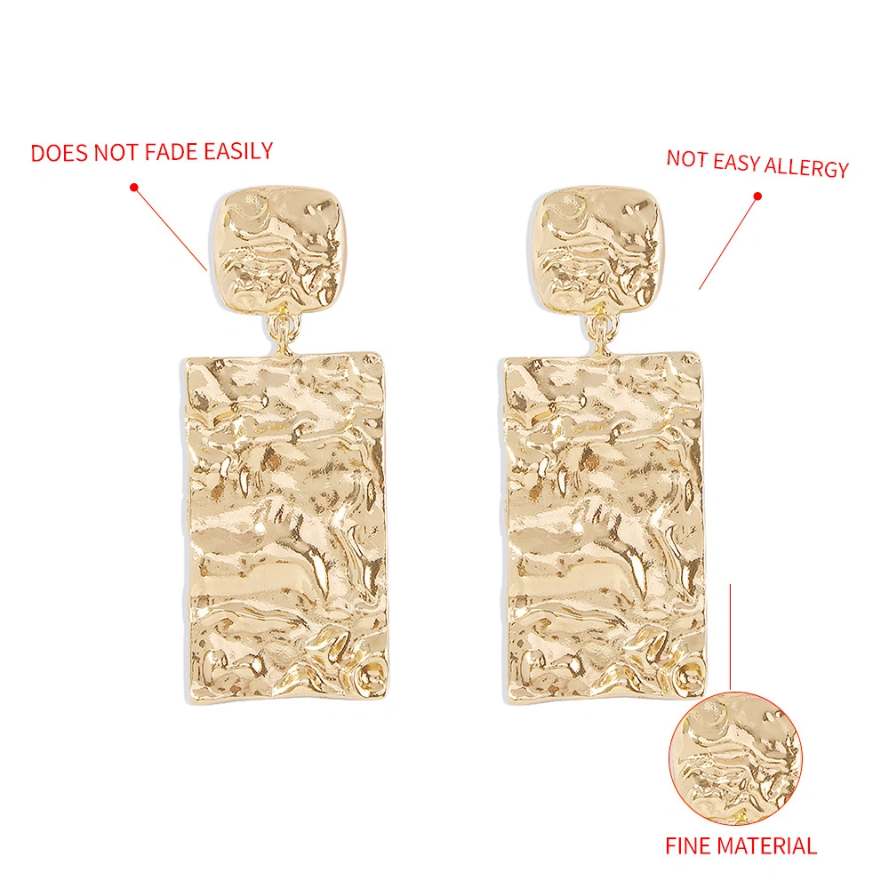 Custom Plating Alloy Pleated Rectangle Earrings