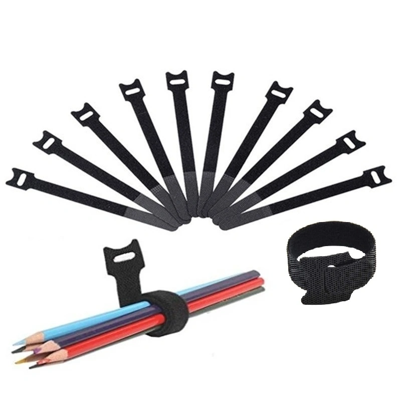 Black Reusable Hook and Loop Magic Tape Cable Ties