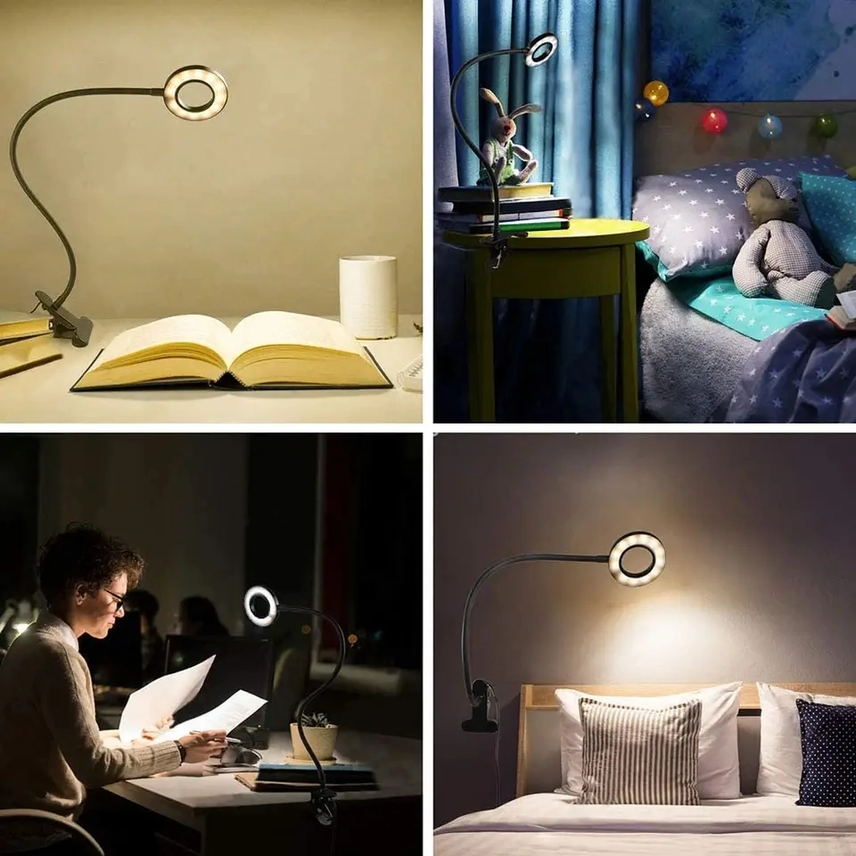 USB Rechargeable LED Eye Protection Reading Desk Light Clip Table Lamp