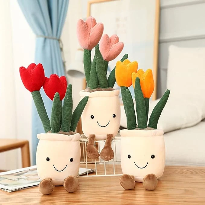 3pcs Tulipán Plush Toy, relleno Flower Pot Throw Plushie Doll, Soft Plush Toys decoración interior Festival Regalos personalizados