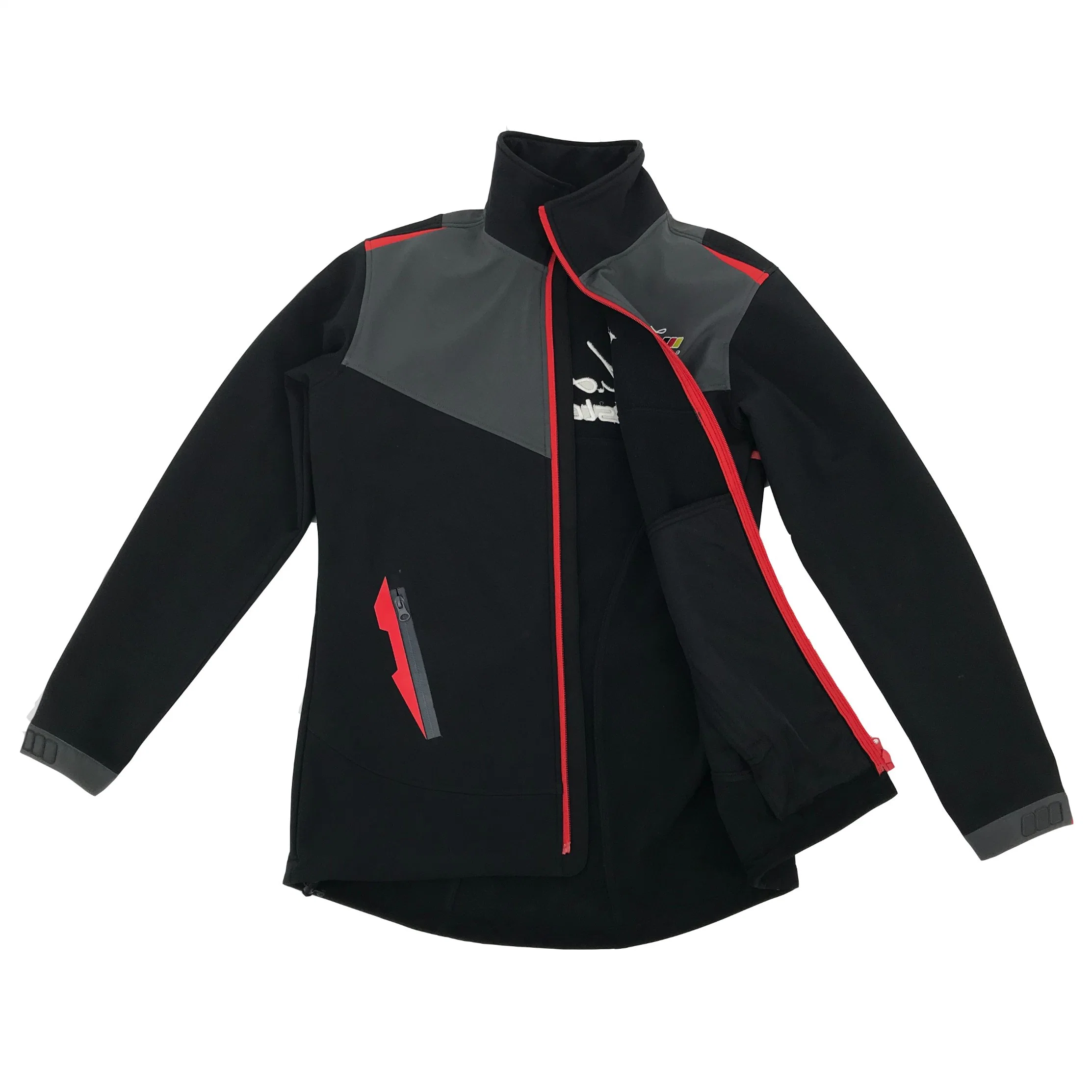 Produtos OEM personalizados Elastano Poliéster Black Mens Softshell Jacket durável Sustentável Leveza Activo vento e água revestimento resistente