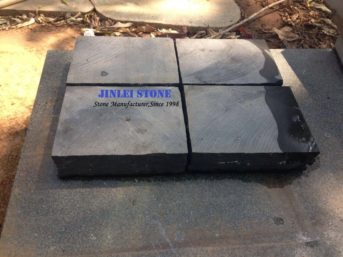 Black Basalt Paver, Honed Surface Machine Cut Paving Stone Black Basalt