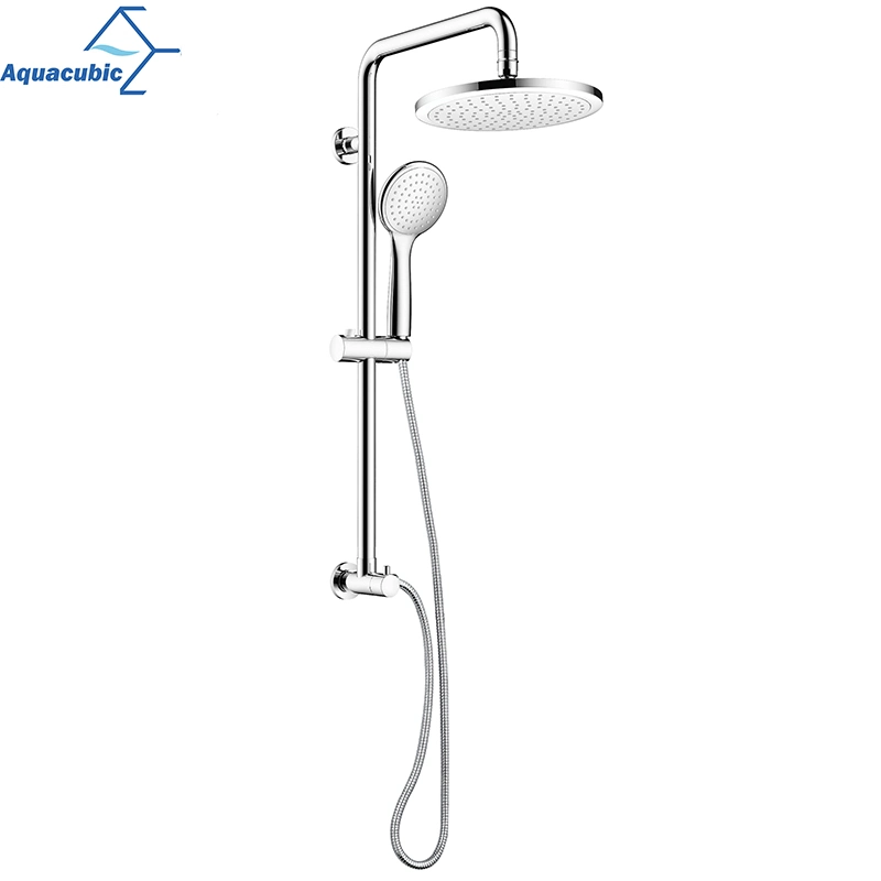 Aquacubic Wall Mount Combo Shower Set with Drill-Free Adjustable Slide Bar and Hose