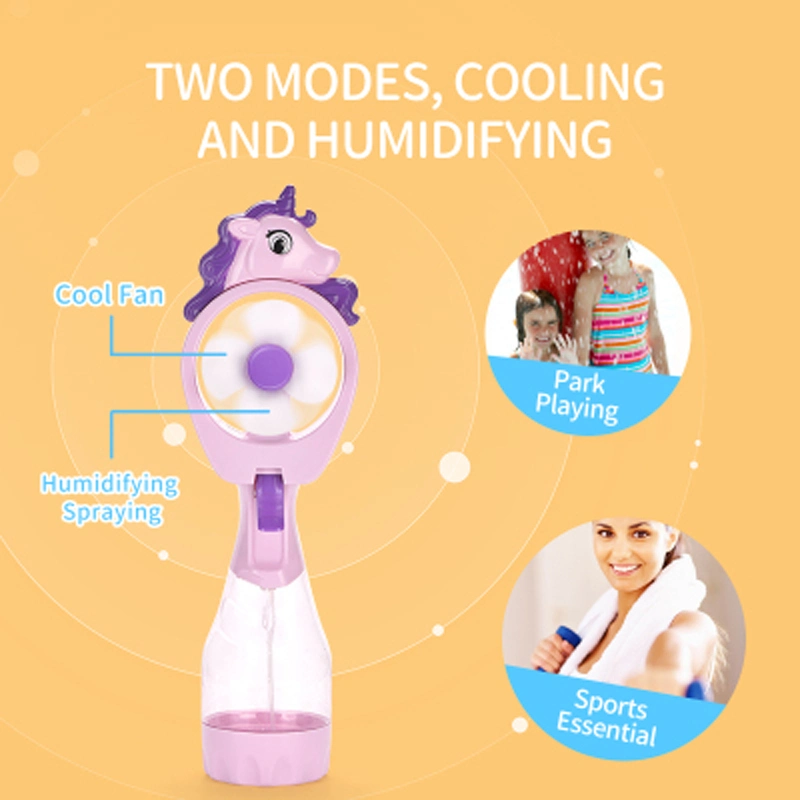 Cute Lovely Shape Children Soft Blades Park Playing Kids Summer Toy Fan Coolly Lager Capacity Fine Watwer Mist Unicorn Water Spray Fan