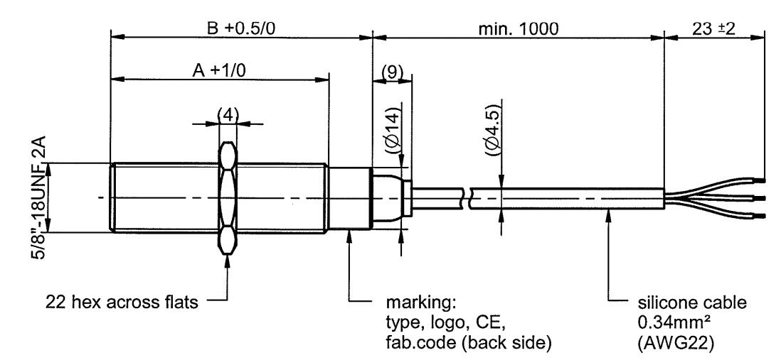 Kjtdq-Kjtev58s-Ly - Vrs Sensor W/Amplifier - Square Wave Signal Output From NPN W/5/8-18 Unf-2A 2.0" Thread & 39" Leads Variable Reluctance Speed (VRS) Sensors