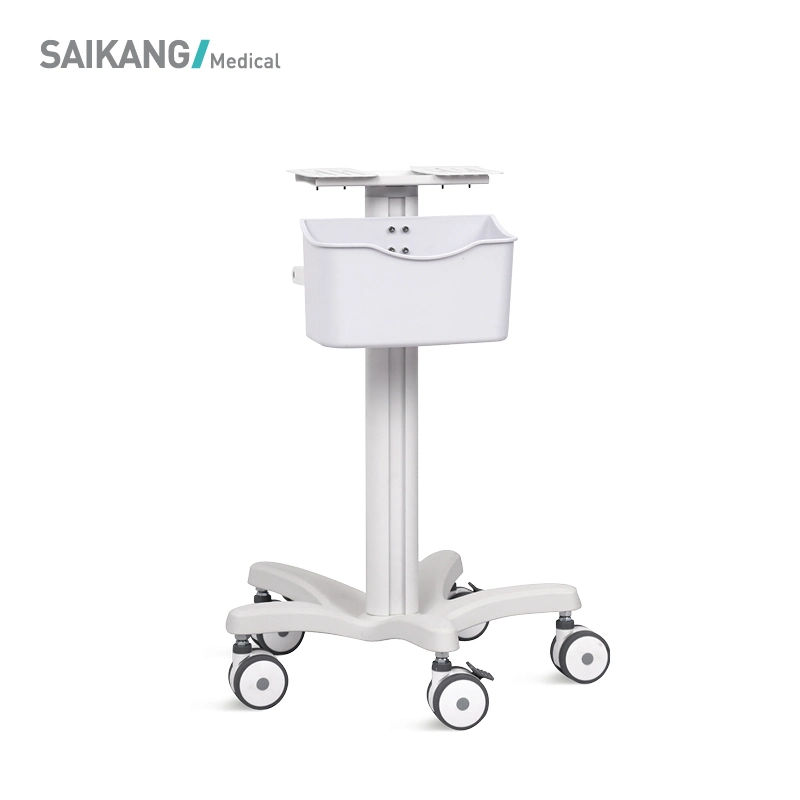 Skr-R06 Saikang Mobile Aluminum Hospital Monitor Trolley Height Adjustable Medical Record Computer Cart with Basket