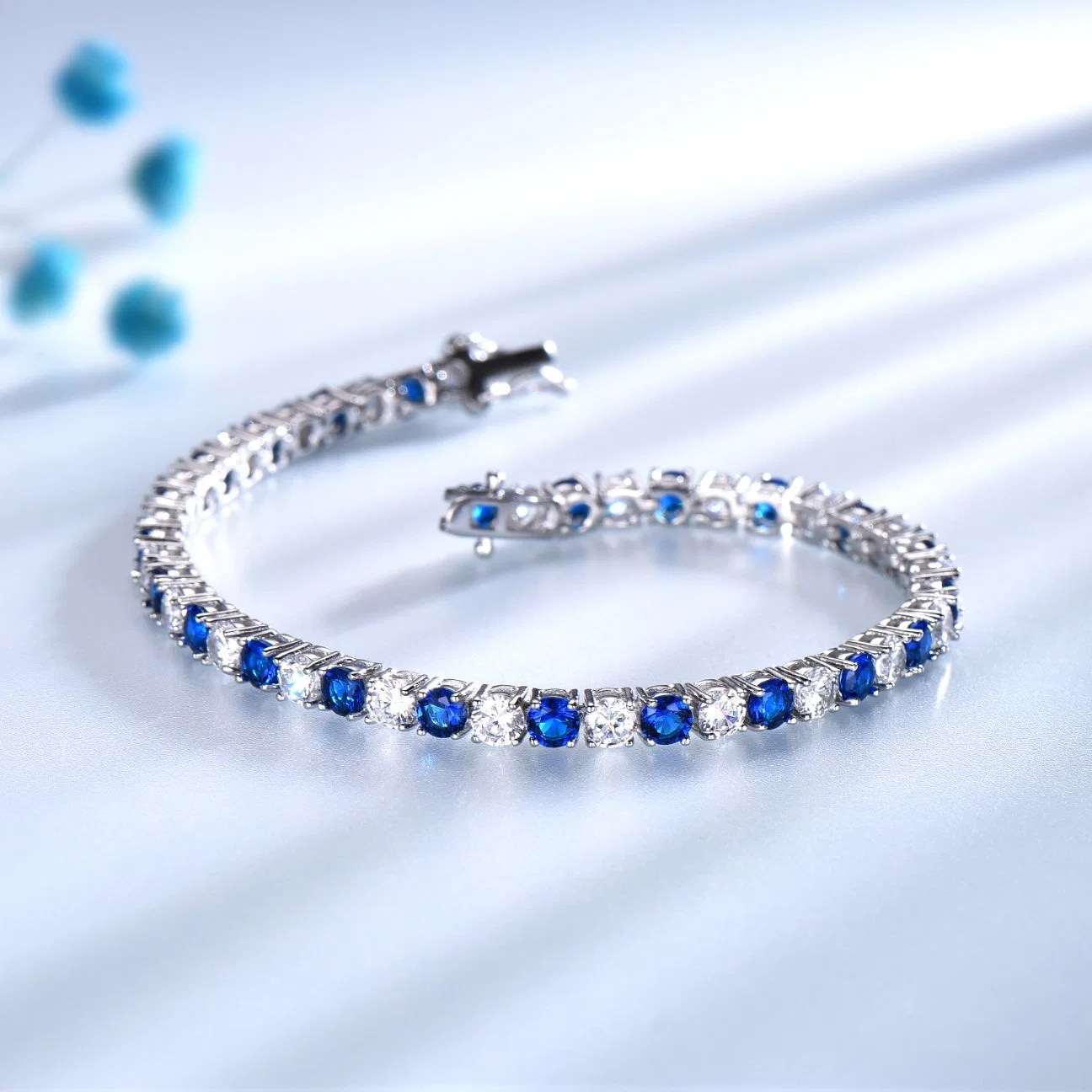 Real 925 Sterling Prata Jóias Oval criou Nano Azul Sapphire Pulseira pulseira pulseira pulseira de charme romântico para mulheres presentes Jóias