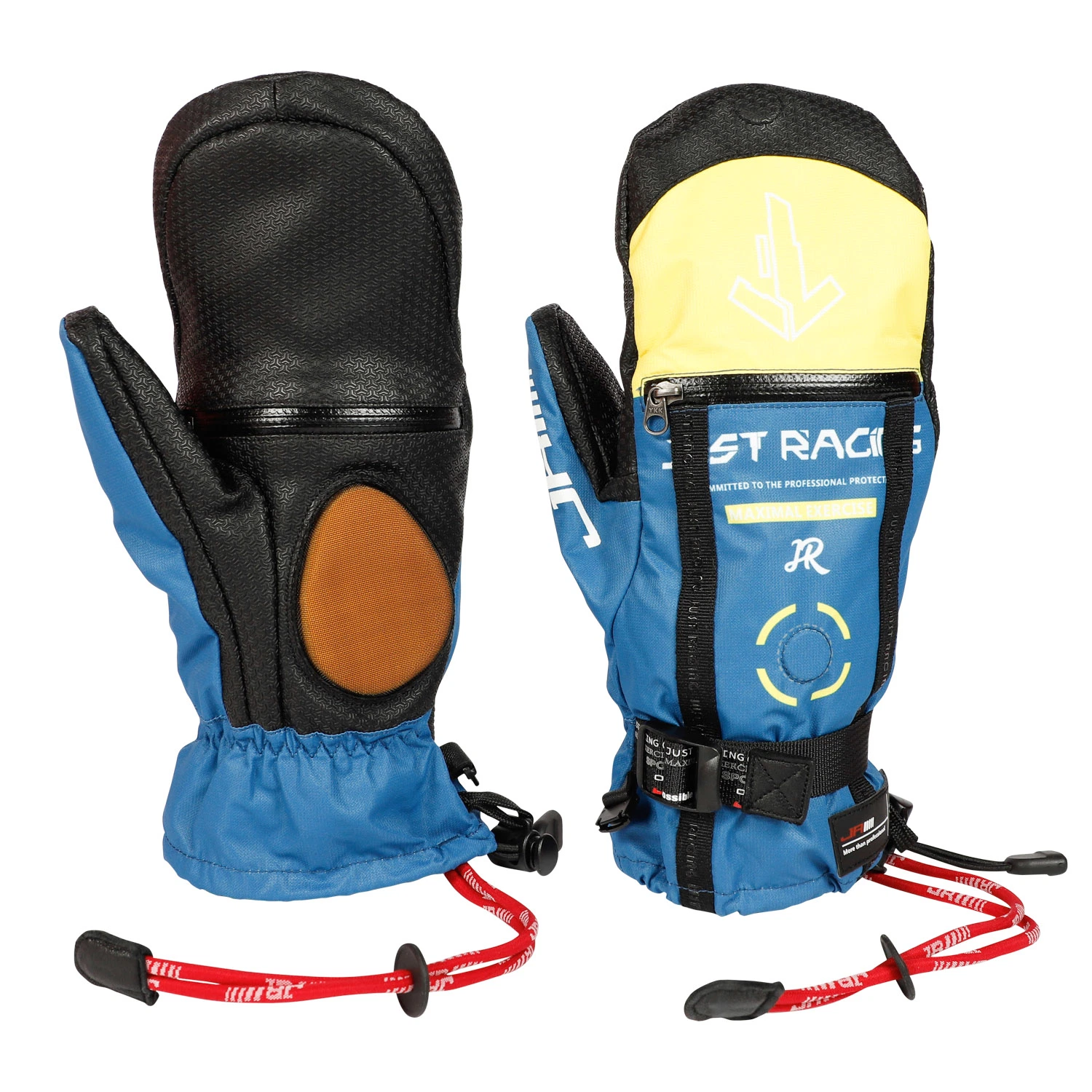 Dual-Purpose Ski Gloves with Zipper and Magnetic Snap Closure That Turns Into a Half-Finger Glove