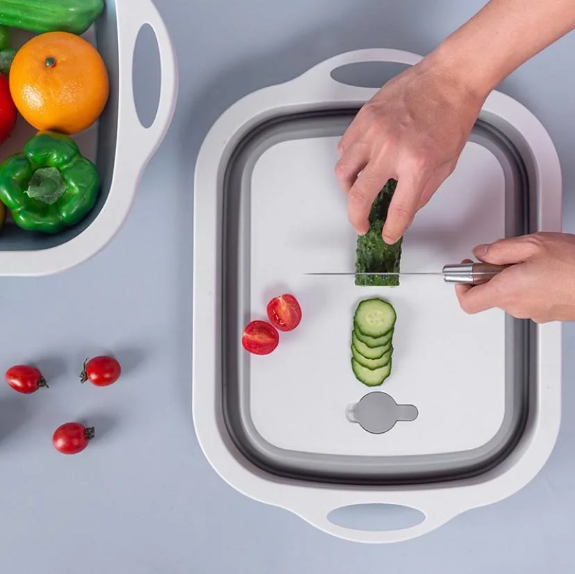 Tools Folding Drain Basket Cutting Board for Kitchen Cabinet