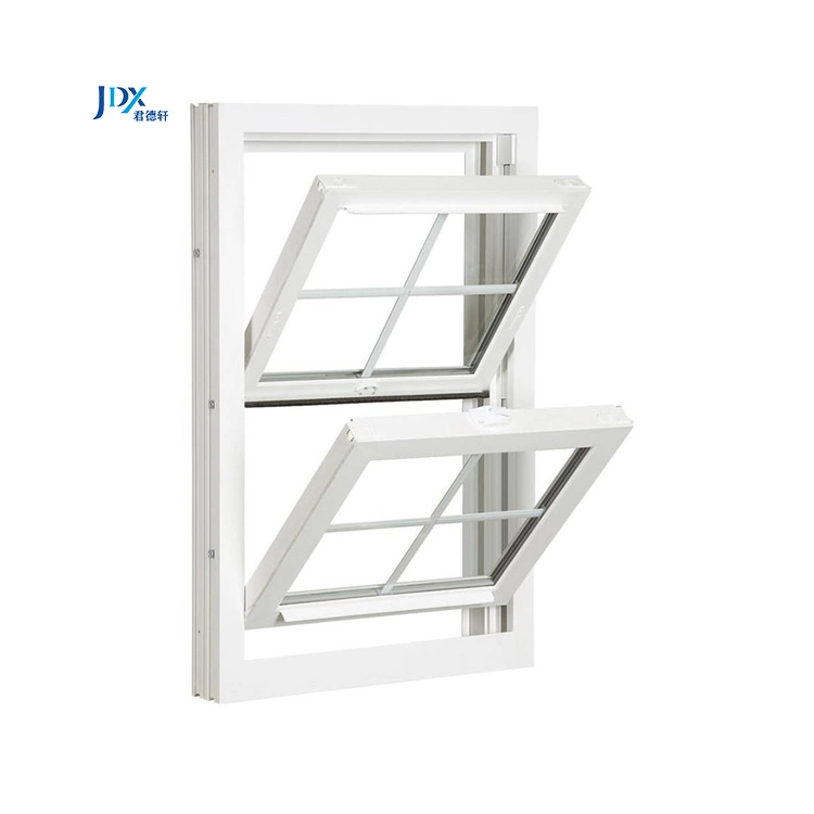 Customized UPVC Hung Windows Double Glass with Grill Design for Sale