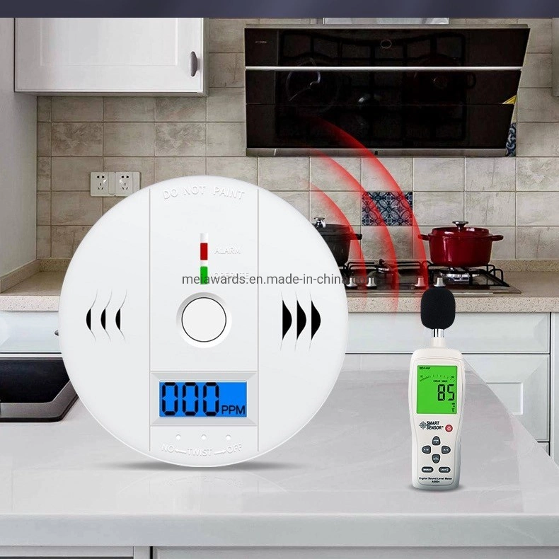 Home Security CE RoHS sensor de Co Gas independiente operado por batería Detector de alarma de fugas de monóxido de carbono