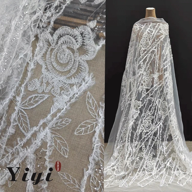 Chinese Embroidery Fabric/ Lace Embroidery Bridal Tulle Lace Wedding Dress Fabric