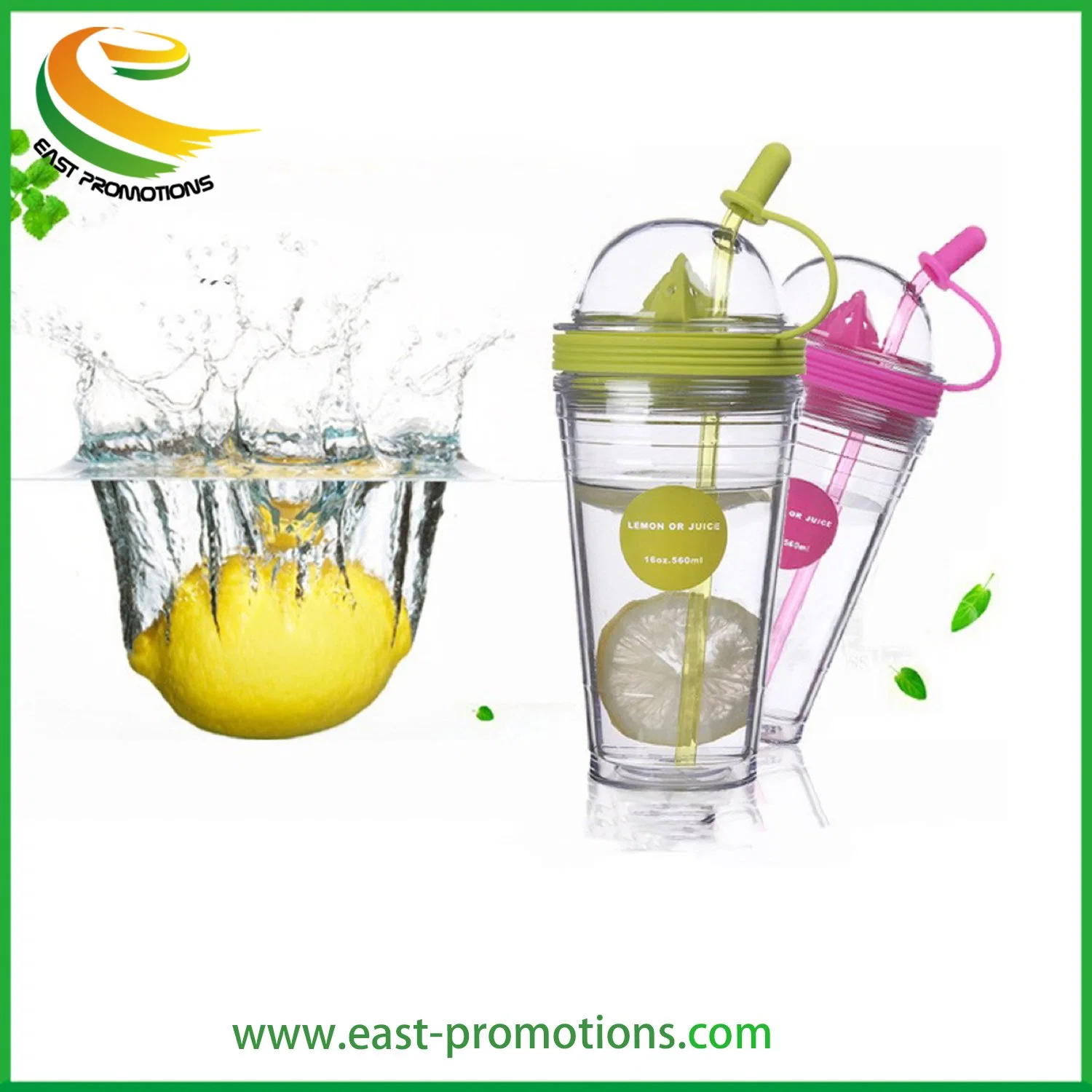 560ml Double Wall Lemon Fruit Squeezer Plastic Juice Drinking Cup for Sale