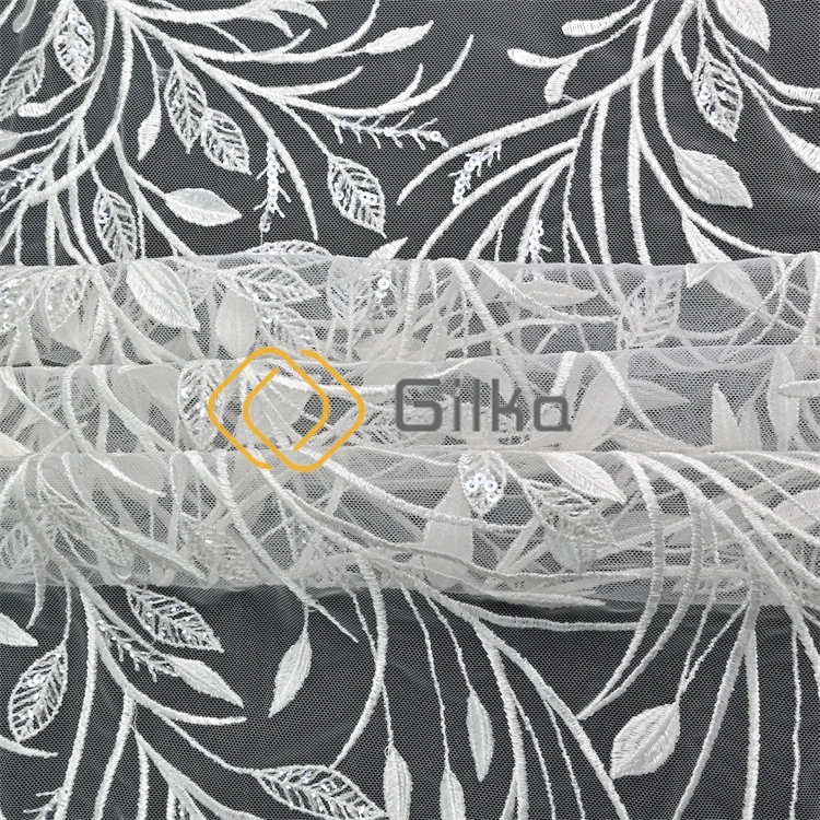 Leaf Branch Colour Custom Bridal Sexy Ivory White Exquisite Wedding Dress Mesh Tulle Fabrics