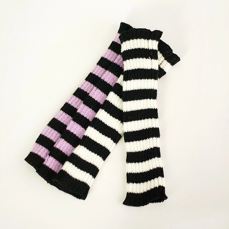 30cm Knitted Thick Striped Arm Cover in The Long Section of Autumn and Winter Warm Students Korean Version of The Half Finger Gloves