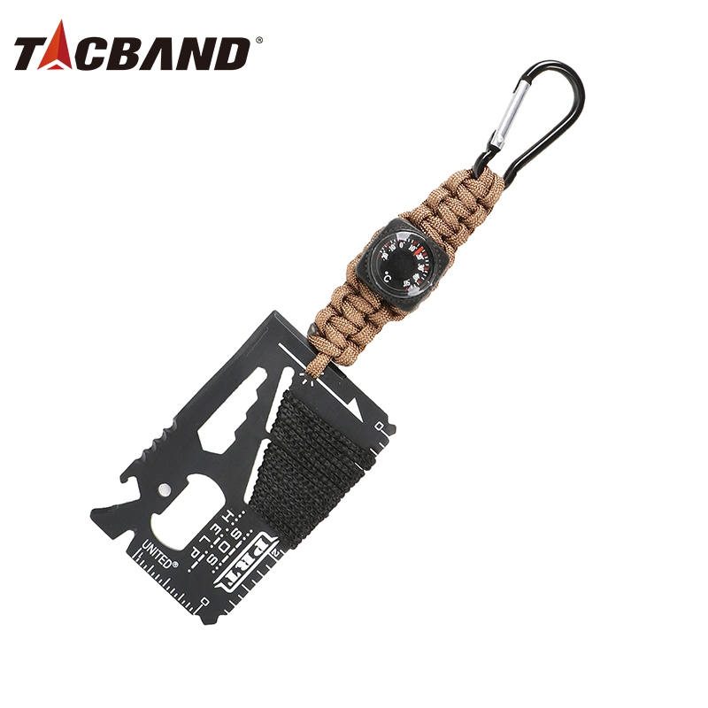 Tacband Multi Tool Card Thermometer Geflochtene Paracord Schlüsselkette Überleben Kits Werkzeug mit Karabiner