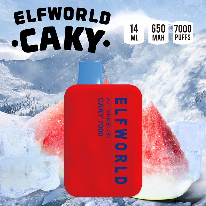 A mais nova e popular caneta e-Liquid Elfworld Caky 7000 Vape Cigarro eletrónico recarregável com gancho