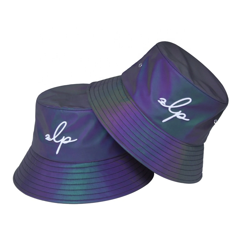 New Design Customize Reflective Bucket Hat with Custom 3D Emb High quality/High cost performance  Fashion Luxury Holographic Colorful Rainbow