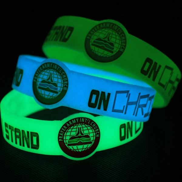 Promotional Customized Rfidbulk Black Beads Blue Watch USB Tag Basketball Bands Luminous Wrist Band Silicone Glow in The Dark Wristband