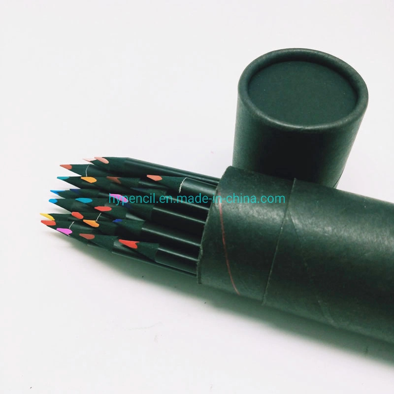 P33724-Office School Stationery Art Supplies 24 قلمًا لوانًا في Paper Tube, Black Wood