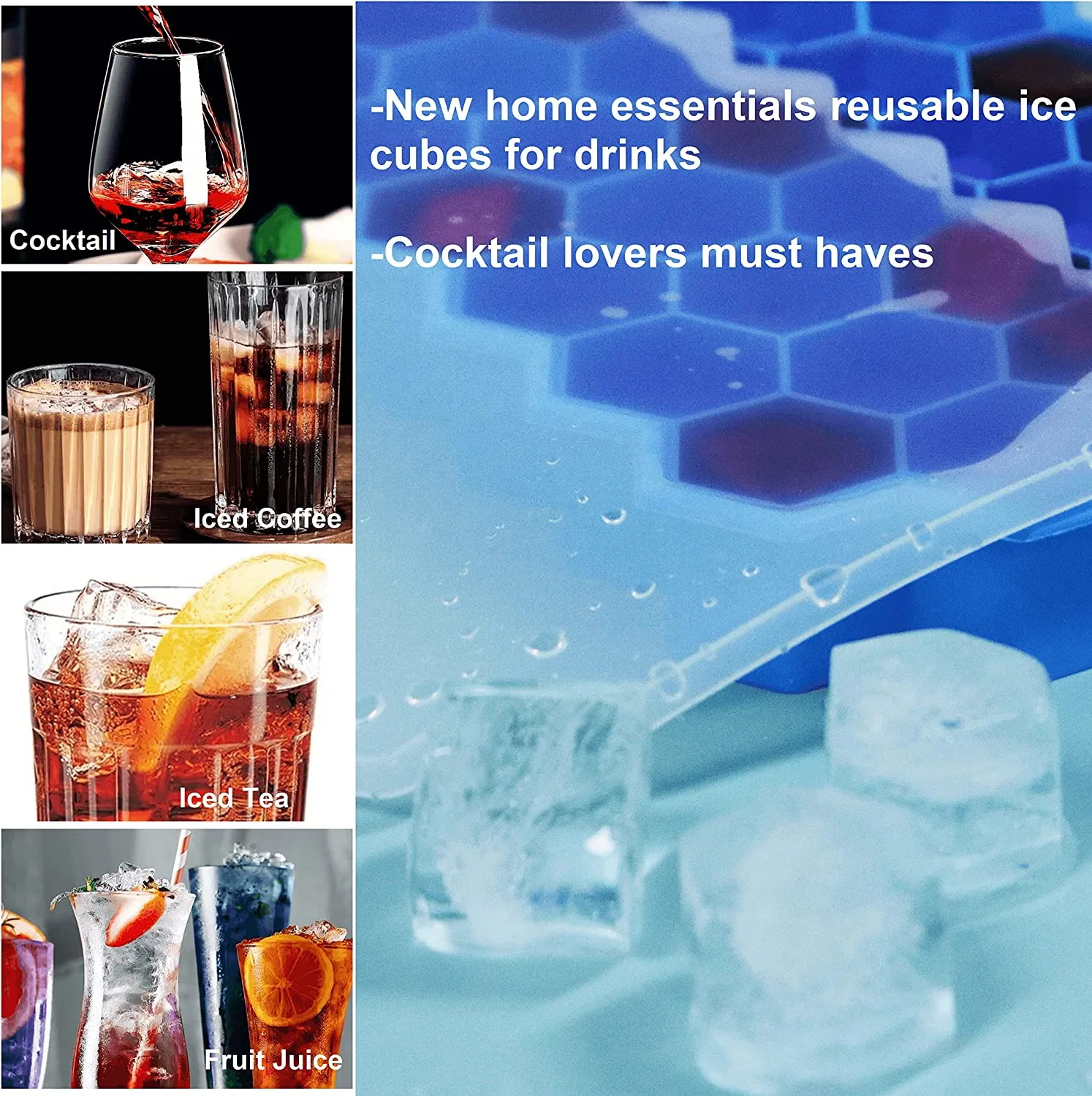 Silicone Ice Cube Tray with Lid for Ice Cube Molds Easy-Release Reusable Ice Cube in Organizer Bins or Ice Bucket for Cocktail Bar