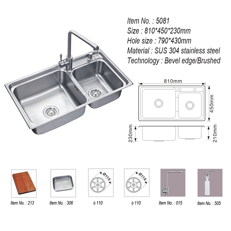 304 Stainless Steel Handmade Double Bowl Kitchen Sink Washing/Wash