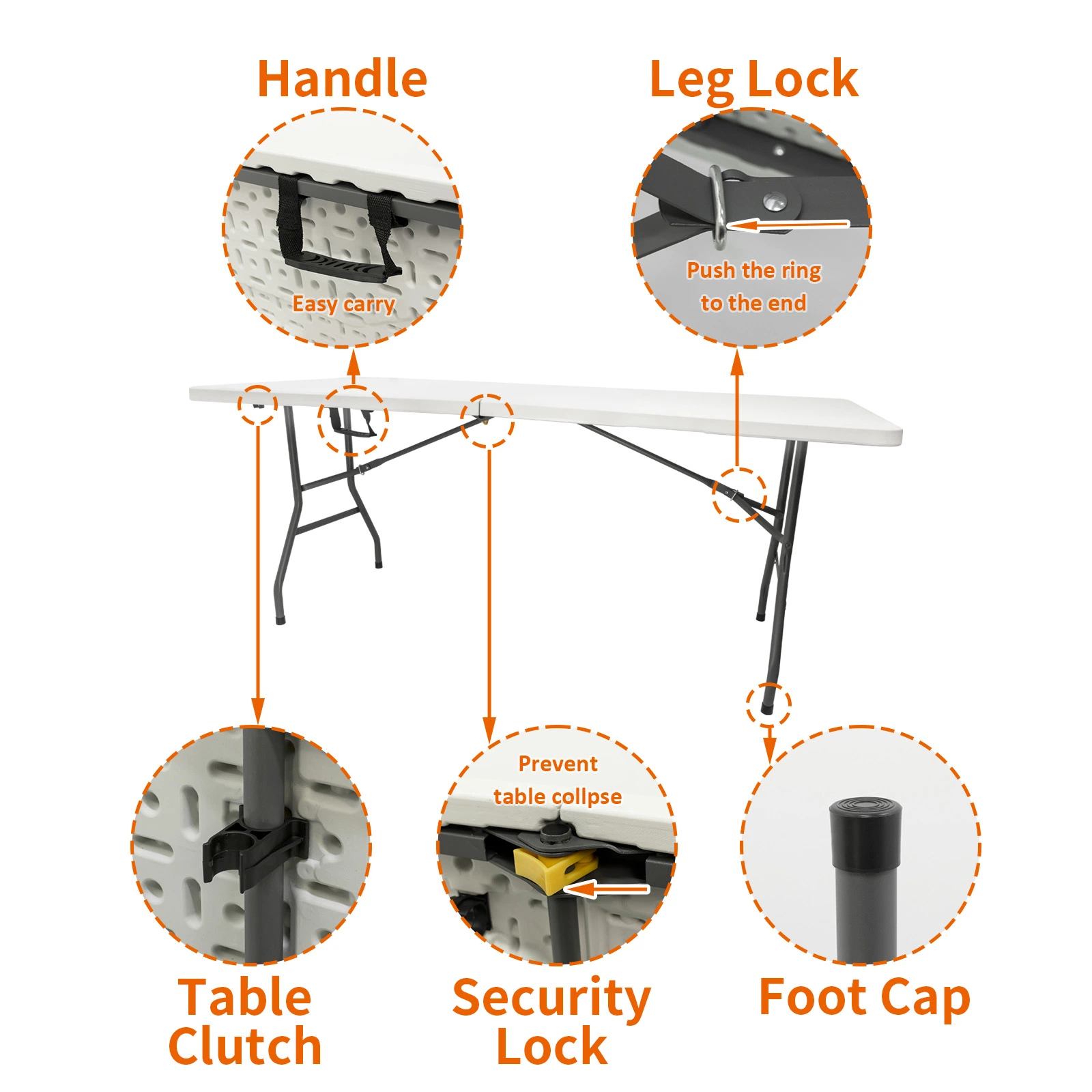 Precio al por mayor de 6 pies portátil blanco de mesa para portátil plegable de plástico resistente para eventos