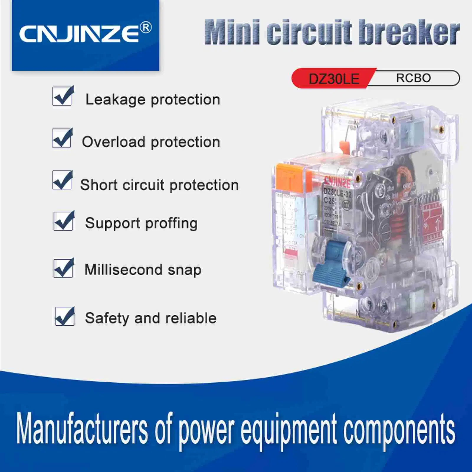 Jinze Rcbodz30 Le Residual Current Circuit Breaker with Over Current and Leakage Protection