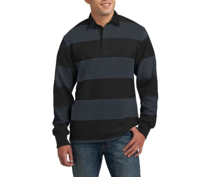 Custom Cotton Jersey Tops Classic Long Sleeve Yarn-Dyed Stripes Rugby Polo Shirt