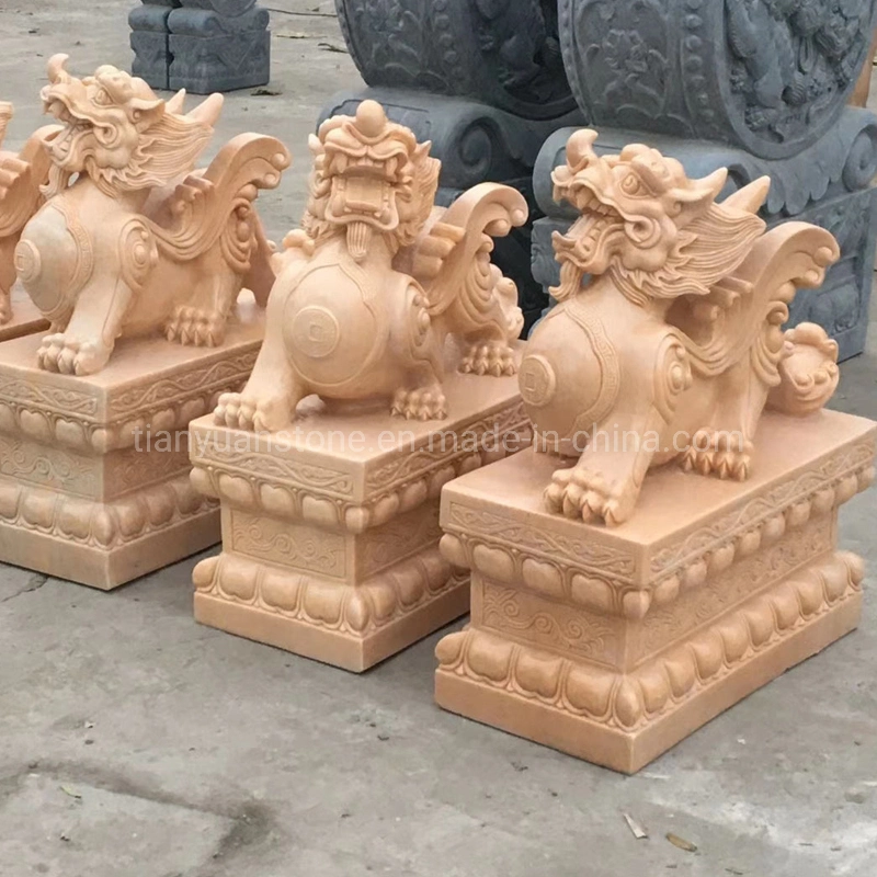 Pink Granite Stone Animal Lion Carving for Garden