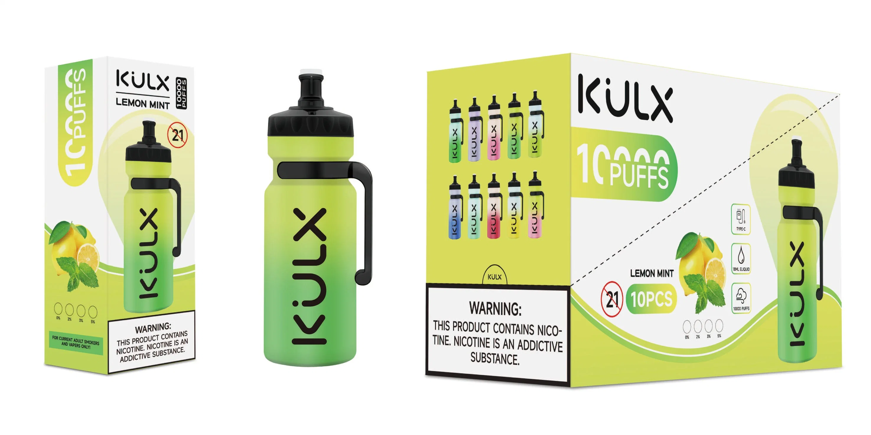 Puffs Kulx 10000/10K fluxo de ar ajustável Pape descartável 20mg 30mg 50mg Nicotina e cigarro