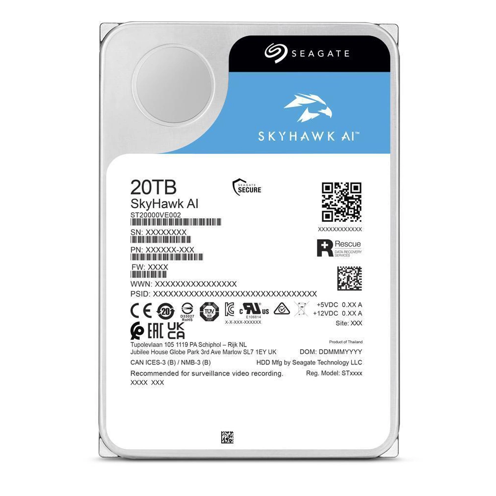 Seagate St20000ve002 Skyhawk Ai 20tb 7.2K SATA-6gbps 512e 3.5" HDD Internal Hard Drive