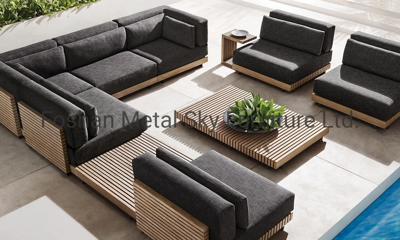 Outdoor Aluminum Wooden Garden Hotel Villa Patio Teak Combination Sofa
