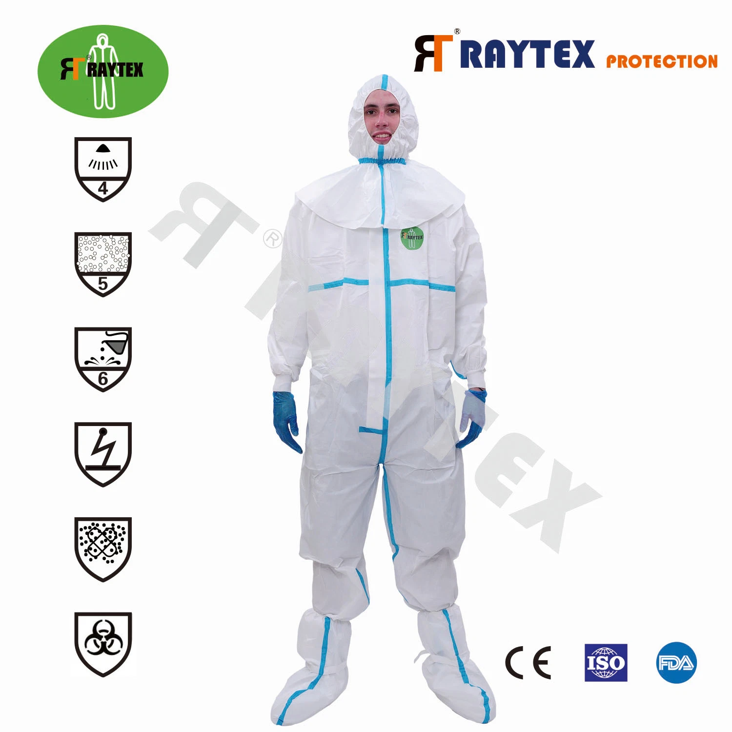 Chemical Workwear with Type4/5/6 Certificates Hot Sale Disposable Coverall Virus Hospital Protection Suit Protective with Hood Garment Ce&FDA