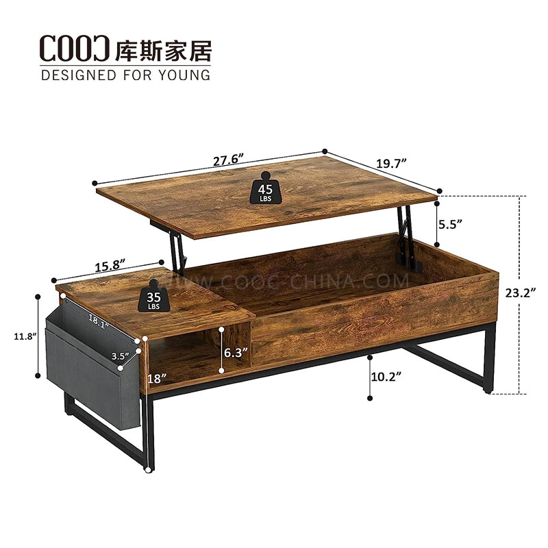 Customized Wooden Height Lifting Top Adjustable Tea Coffee Table with Storage for Living Room Furniture