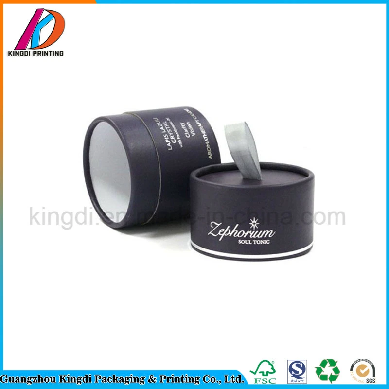 Black Cardboard Round Cylinder Candle Gift Box with Ribbon Handle