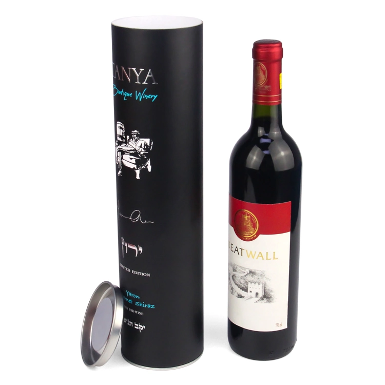 Firstsail Tinplate Lid Paper Tube Round Shape Protective Beverage Packaging Box Empty Wine Gift Package