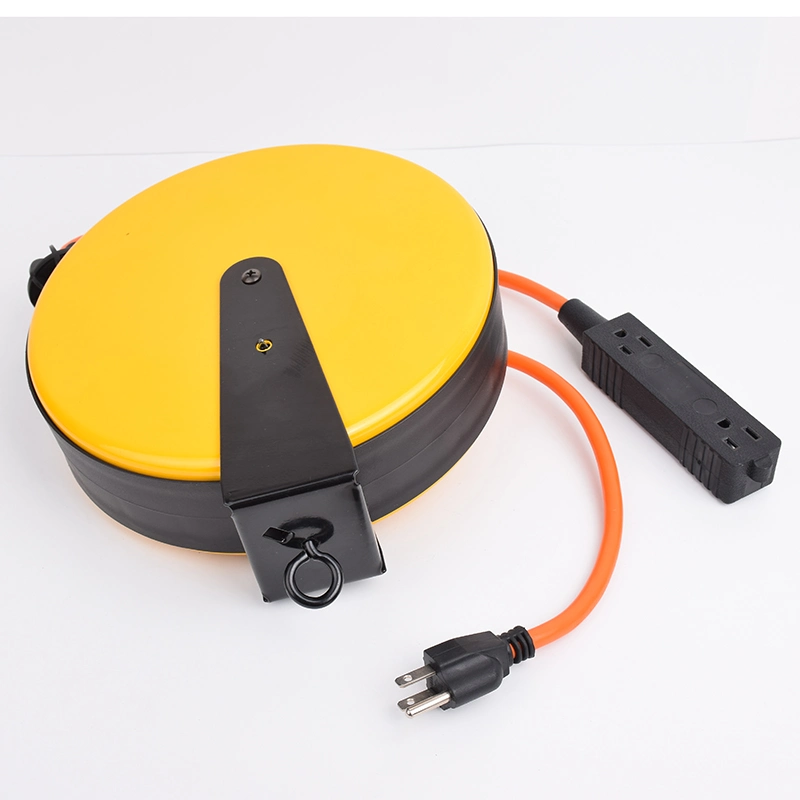 30 FT Retractable Extension Cord Reel with Breaker Switch and 3 Electrical Power Outlets Durable Orange Cable