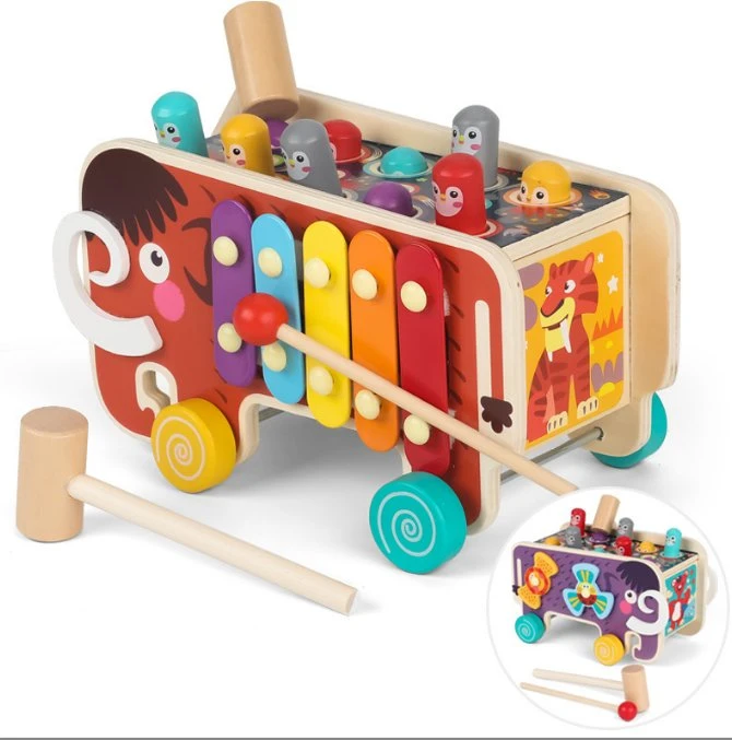 Baby Development Activity Mammoths Whack a Mole Wooden Xylophone Hammering Pounding Bench Musical Hammer Toys