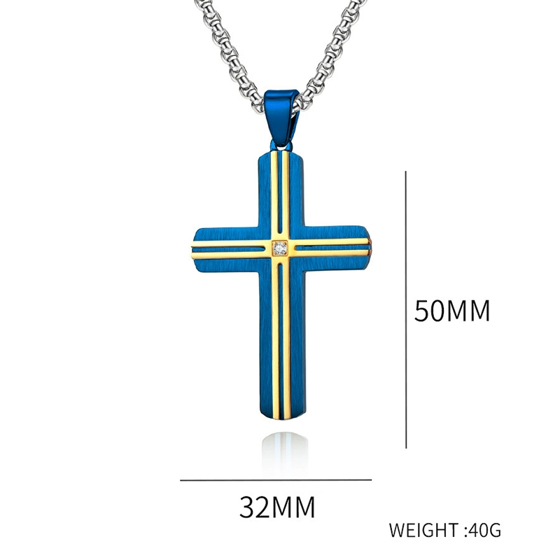 Religious Double Color Cross Pendant Simple Stainless Steel Jewelry Necklace