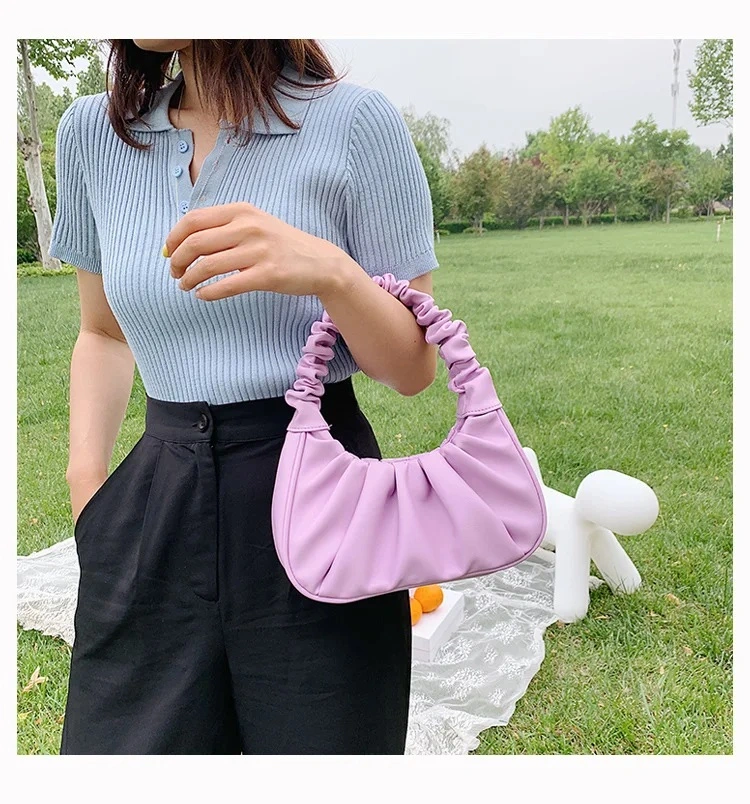 Novo designer Ruffles PU couro Girls handbag Luxury Ladies Crossbody Saco de ombro Hobo Bag para mulher