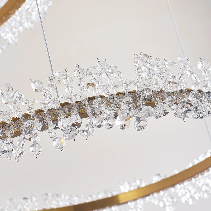 Iluminación moderna de cristal Chandelier para Living Room anillo de oro combinación Plafón LED