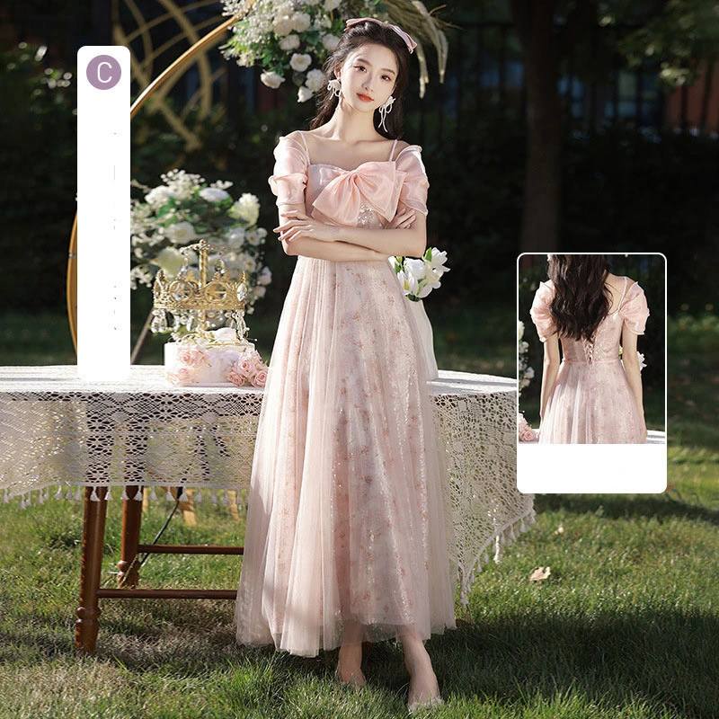 Yb24 Wedding Bridesmaid Dress Pink Temperament Girl Evening Dress