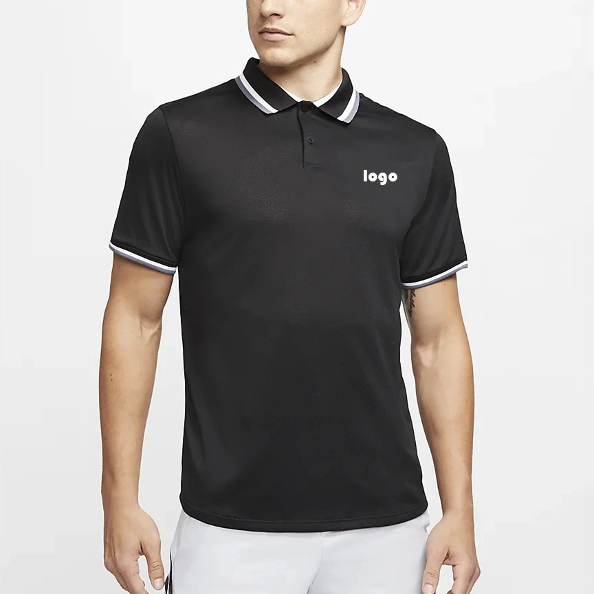 Factory Customized Classic Black Sport Golf Polo Shirts for Men