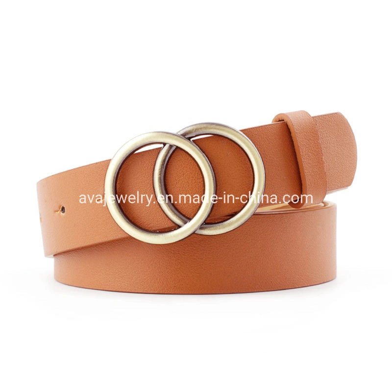 Fashion Leisure Women's PU Belt with Round Double Circle Buckle