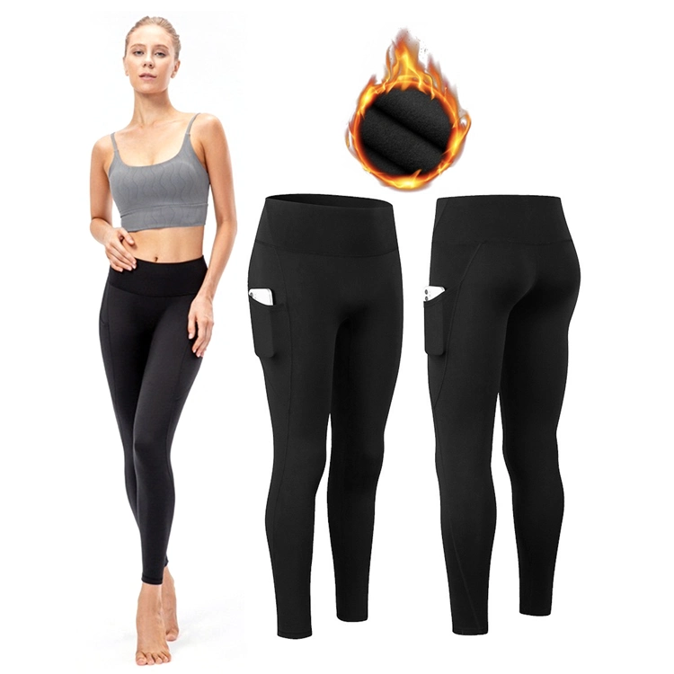 Neue trendige dünne Fleece gefütterte Trainingshose Gym Hose für Damen, seitliche Handytaschen Yoga Hose Frühjahr/Herbst/Winter Trainingsbekleidung Leggings