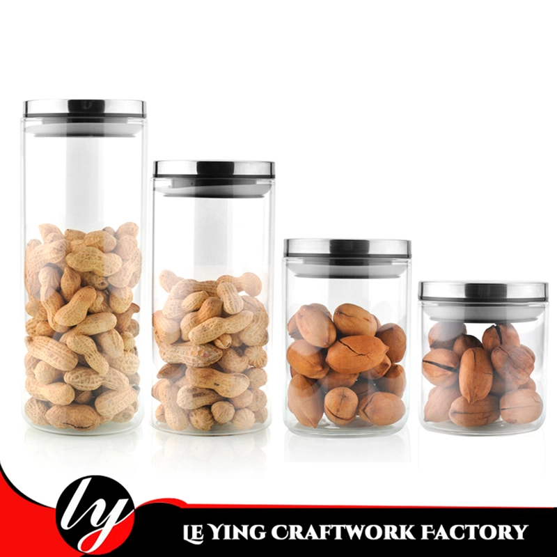 Home Use Wholesale/Supplier Stainless Steel Lid Heat Resistant Glass Storage Jars Bottles